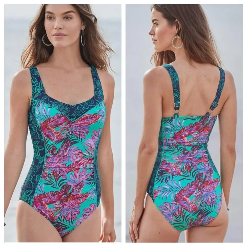 Sundance Kailani Tropical Print One Piece Swimsuit in Teal - Size S